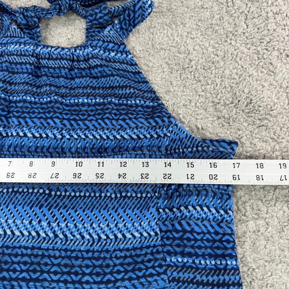 Ibex Womens Blue Geometric 100% Merino Wool Halter Neck A-Line Dress L *FLAWS* - Picture 6 of 13